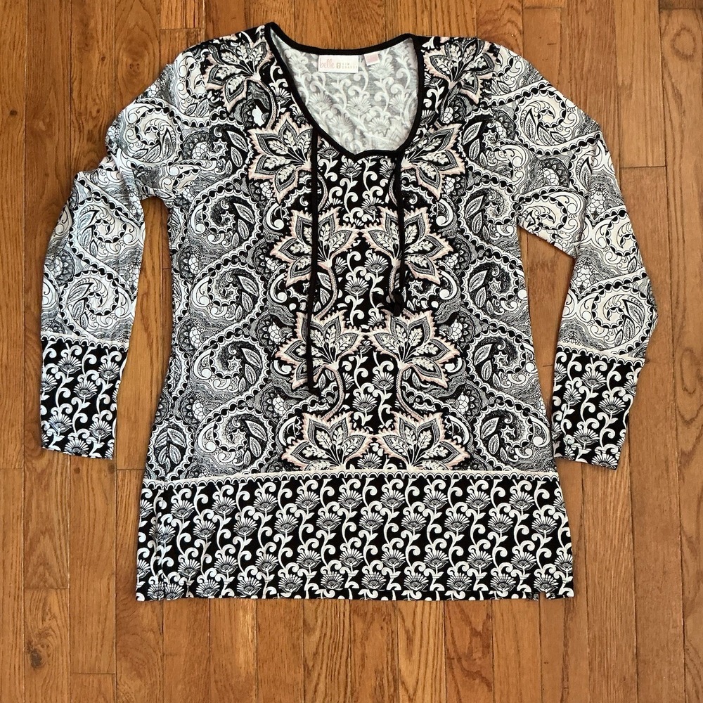 Belle by Kim Gravel Women's Tunic Top Black & White X Small